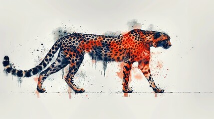   An orange and black spotted cheetah on a white background