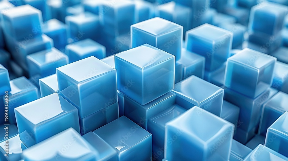 Poster a series of blue cubes arranged in the center of an image featuring multiple blue cubes arranged cen