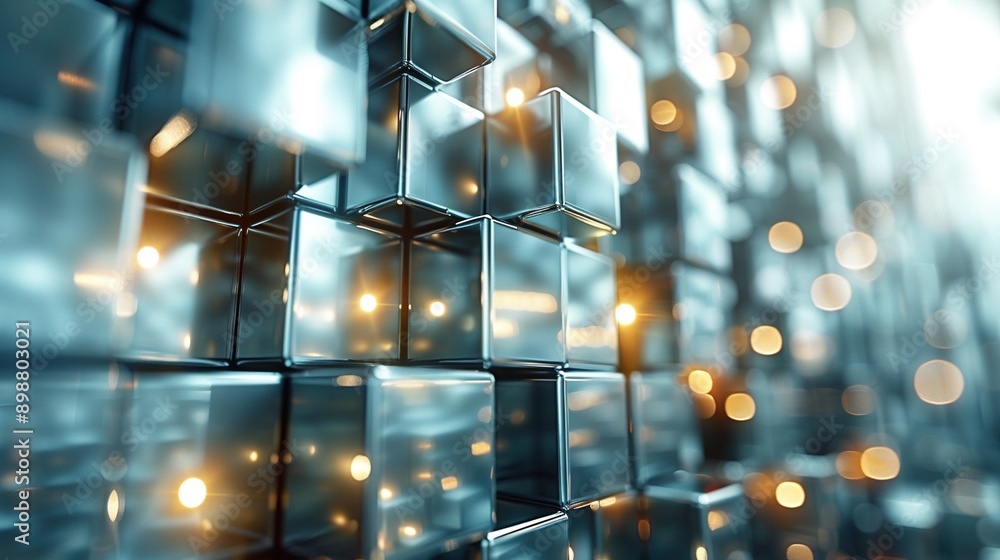 Poster a row of cubes illuminated by lights embedded within a wallpaper background