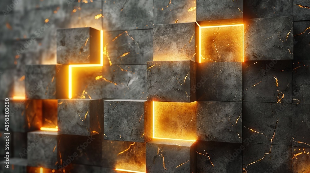 Poster a close-up image of a cube-made wall illuminated from within its center