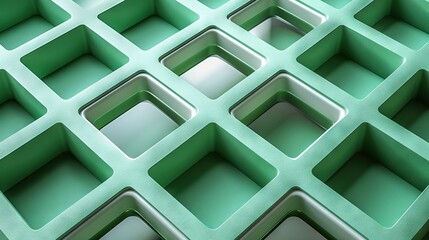   Green and white wall with squares and rectangles in the center