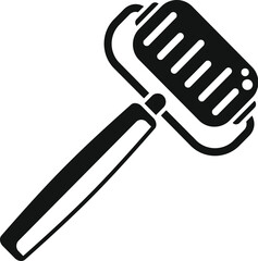 Simple black and white icon of a classic microphone, ideal for projects related to audio, music, or broadcasting