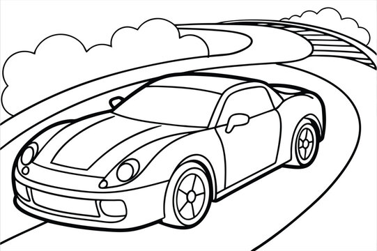 recommend clip art: Sports car racing down the highway Coloring Page line art vector