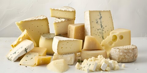 Assortment of French Cheeses on White Background