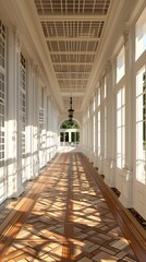 Obraz premium White Corridor With Wood Floor And Sunlight