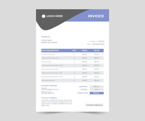Business invoice form template. clean invoice template vector design. professional invoice design.