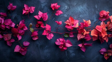 Vibrant bougainvillea blooms against a dark backdrop