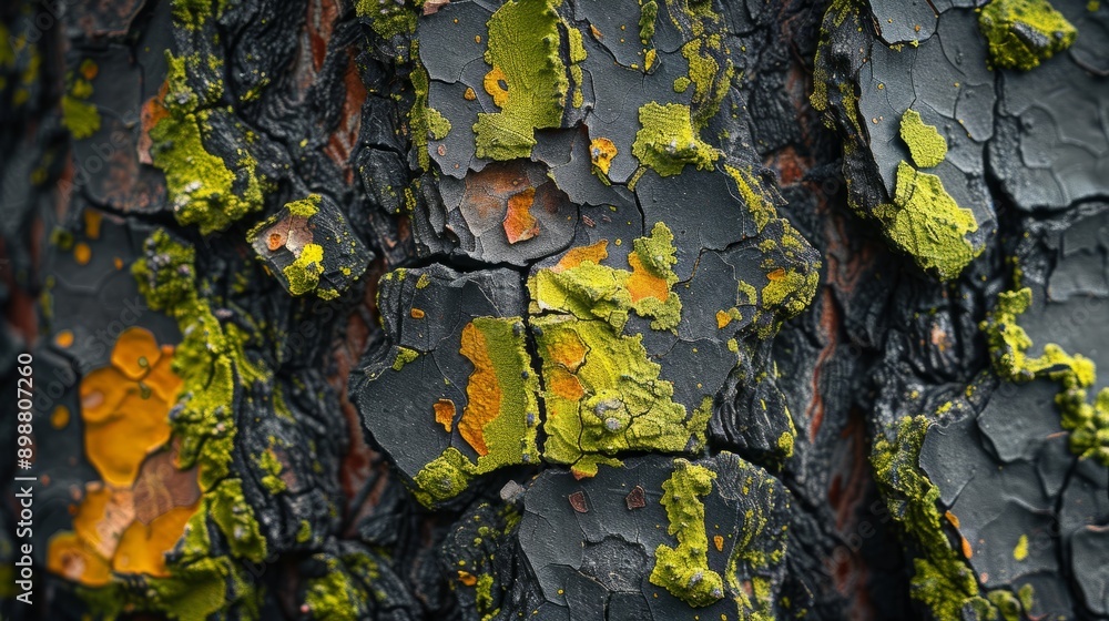 Poster lime tree trunk texture with moss and lichen captured in shallow depth of field