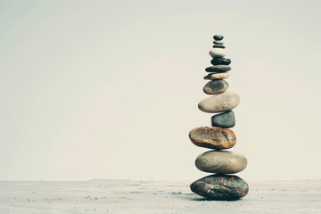 Pile of smooth stones arranged in a tower Concept harmony relaxation meditation digital art