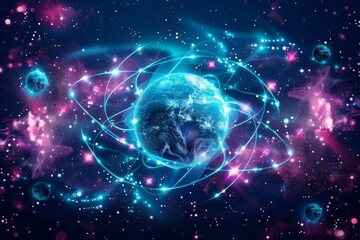 Obraz premium Abstract digital art of the Earth in a vibrant cosmic scene showcasing the beauty of our planet and space