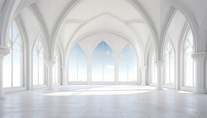 Obraz premium interior of the baroque cathedral of the assumption of our person with many detailed arches with sky background 