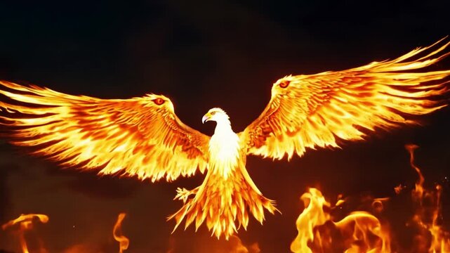 Fiery Phoenix Rising from Flames.