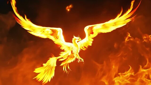 Fiery Phoenix Rising from Flames.