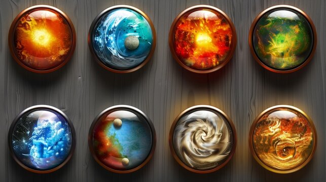 Revamped web buttons featuring cosmic designs and vivid colors
