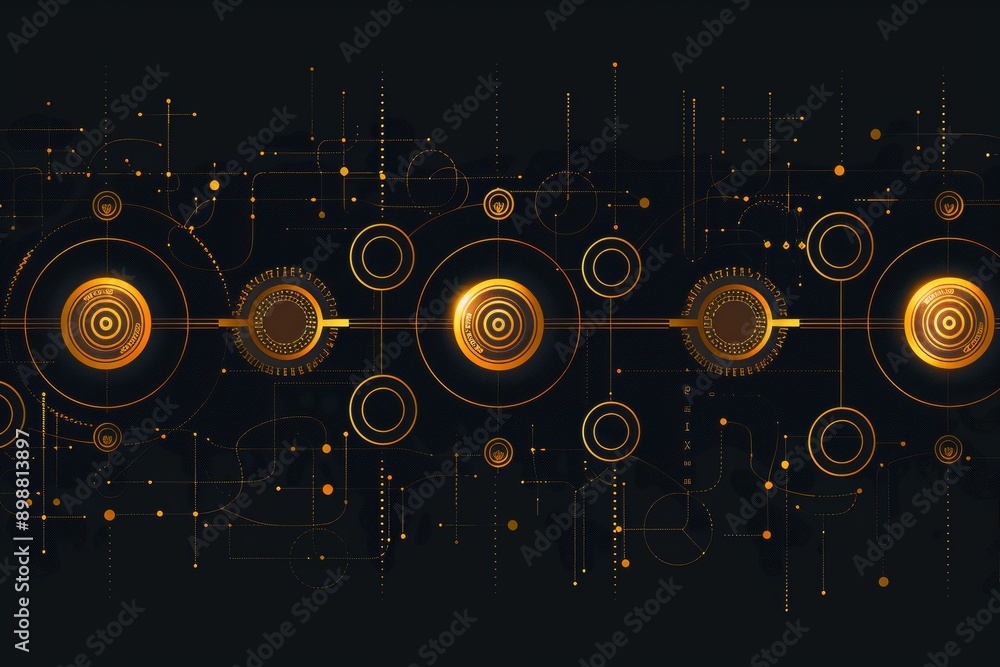 Poster abstract design with circular patterns in orange and black depicting technological connectivity