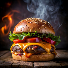 Delicious cheese beef burger with fresh ingredients.