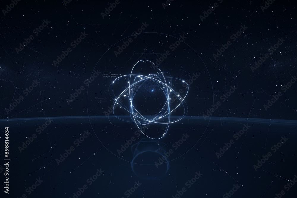 Poster abstract cosmic design with interconnected blue elements representing futuristic connectivity and sp