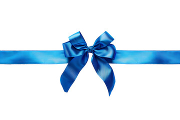 Festive blue silk, satin ribbon with bow decoration isolated on transparent background. PNG, cutout.