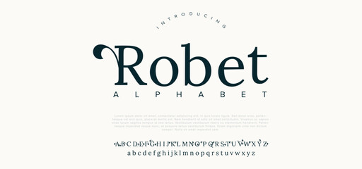 Robet premium luxury elegant alphabet letters and numbers. Elegant wedding typography classic serif font decorative vintage retro. Creative vector illustration	