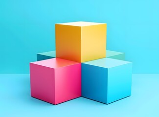 Fototapeta premium Abstract Colorful Cube Shapes on Light Blue Background