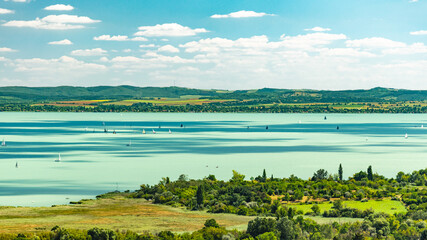 The beautiful lake Balaton from a hill top.