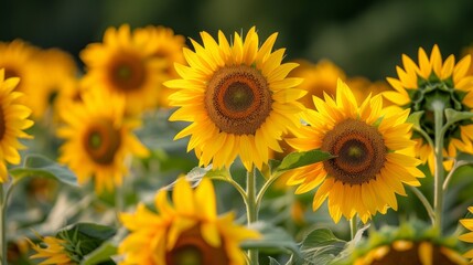 Obraz premium Vibrant sunflowers blooming in a garden during bright summer day