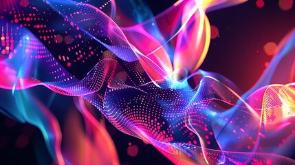 Digital abstract shapes with dynamic neon edges 