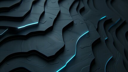 Blue neon light glowing on an abstract geometric surface forming a digital wave