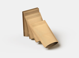 3D render for a generic, paper doy-pack with zipper on a light background