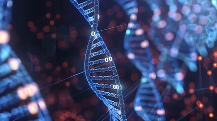 Digital DNA strands with binary code 