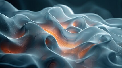 Obraz premium Abstract Fluid Waveforms with Orange and Blue Highlights, abstract background with smoke