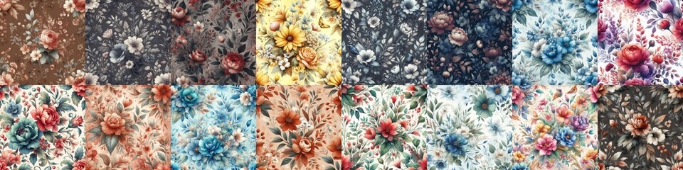 Watercolor flowers paint style backgrounds. AI generated illustration