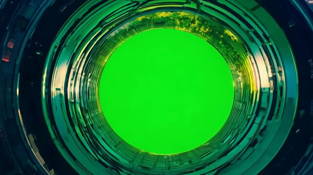  camera uses vertigo effect while performing 360-degree shot around greenscreen in city park. Gobo lighting and natural light highlight scenes versatility, allowing for various background insertions