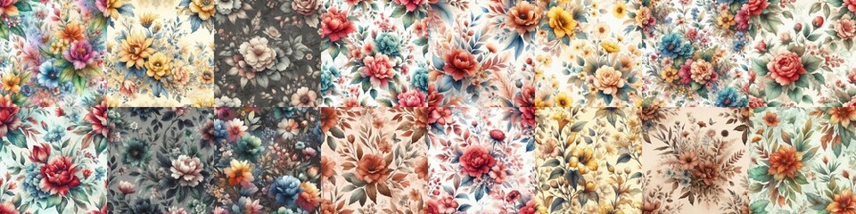 Watercolor flowers paint style backgrounds. AI generated illustration