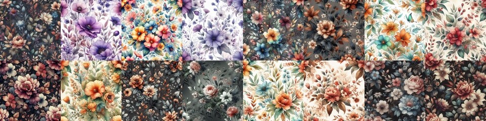 Watercolor flowers paint style backgrounds. AI generated illustration