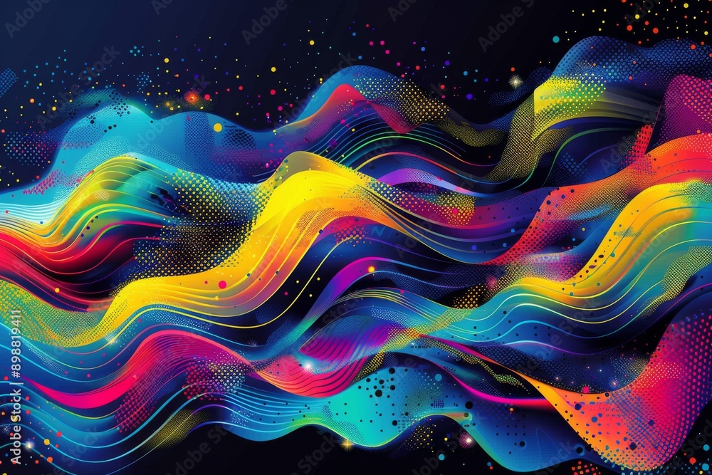 Poster abstract dynamic wavy pattern in vibrant colors depicting motion and fluidity
