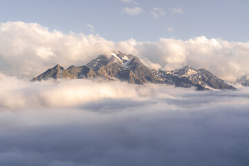 mountain landscape with clouds in the evening