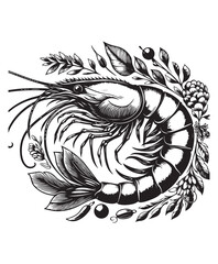 vector shrimp fish vector art,graphics shrimp fishs icons set,vintage illustration shrimp fish clipart,vector shrimp fishs flat style artwork design