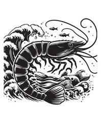 vector shrimp fish vector art,graphics shrimp fishs icons set,vintage illustration shrimp fish clipart,vector shrimp fishs flat style artwork design