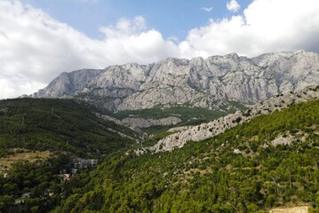 Fototapeta premium Mountains in Croatia, Biokovo Park, Dinaric Alps. Beautiful Croatian mountain landscape, near Makarska Riviera in Croatia