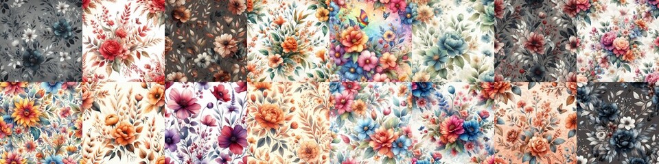 Watercolor flowers paint style backgrounds. AI generated illustration