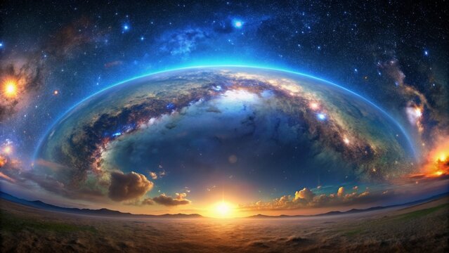 360 degree equirectangular projection of a space background with nebula and stars, HDRI spherical panorama