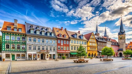 Fototapeta premium Historical buildings in the city center of Erfurt, Germany May 21, 2023, Erfurt, Germany, city center, historical