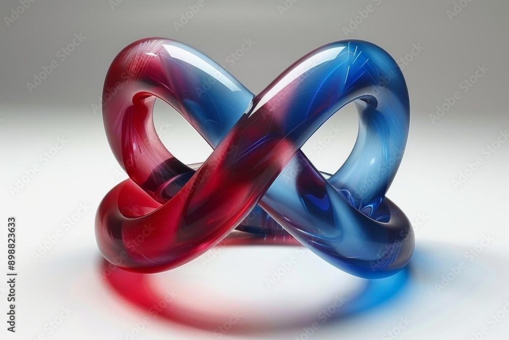 Poster digital illustration of a red and blue intertwined ribbon symbolizing connection and unity