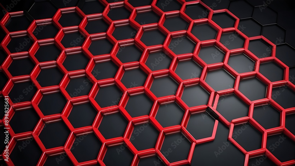 Poster 3d red and black hexagonal shapes create a striking pattern suitable for backgrounds, digital design