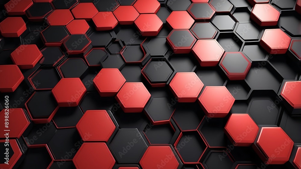 Poster 3d red and black hexagonal shapes create a striking pattern suitable for backgrounds, digital design