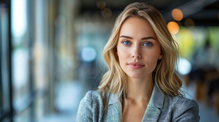 Fototapeta premium Attractive female entrepreneur in modern office setting during daytime