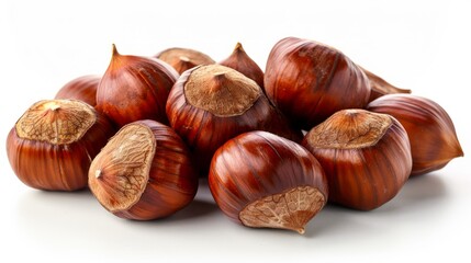 Obraz premium Close up of fresh chestnuts on white background