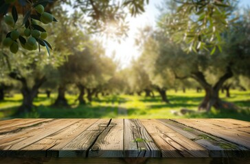 Wooden Table With Olive Tree in Background