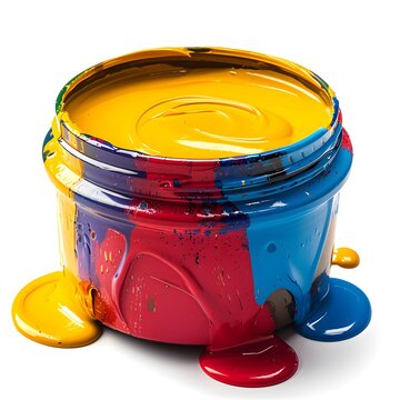 colorful paint can with spilled paint